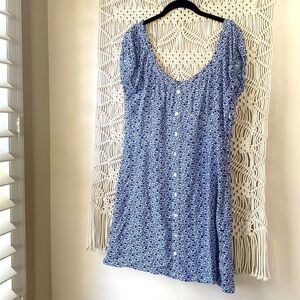 Blush 2XL blue & white floral button down short sleeve top or mini dress